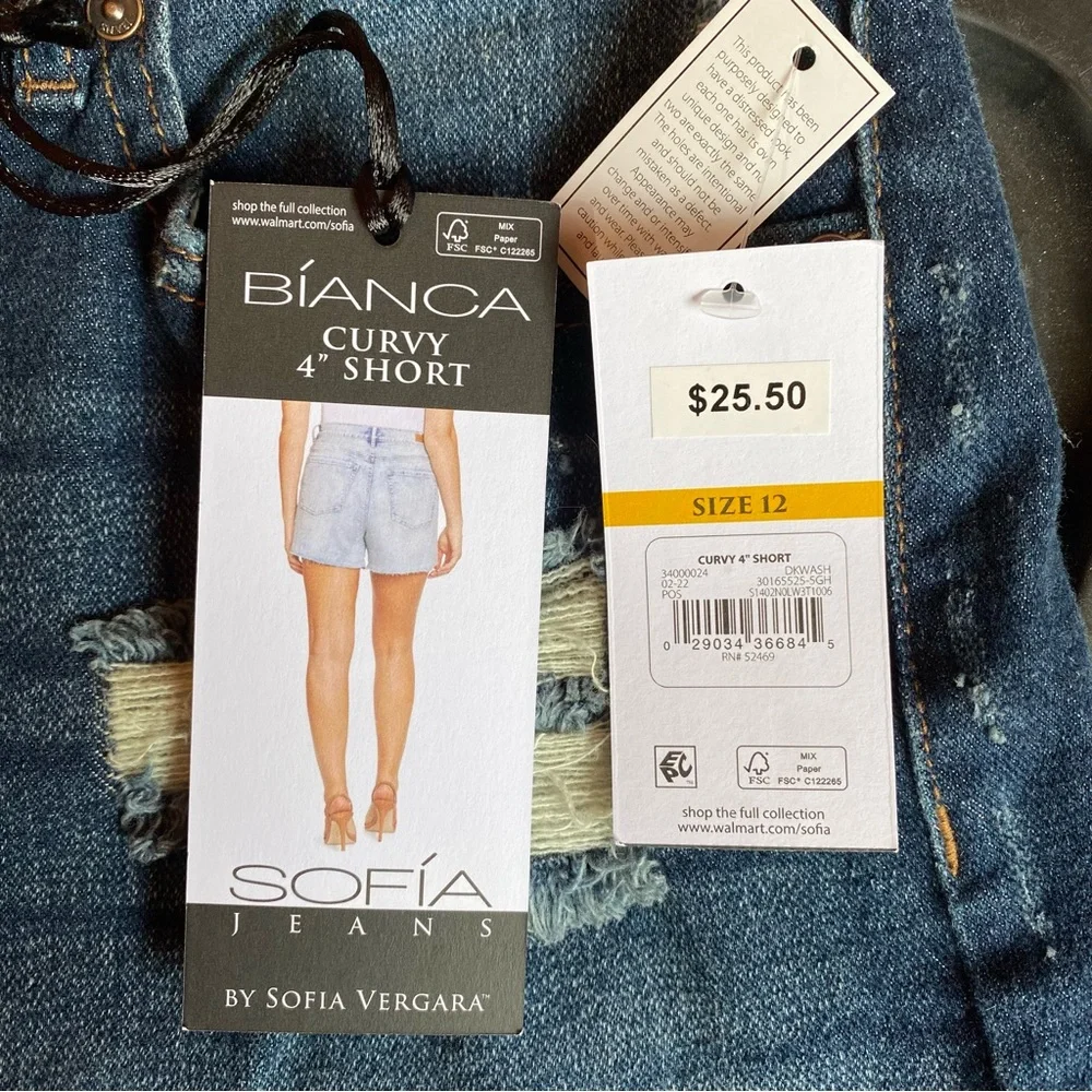 ☀️ Sofía Jeans By Sofia Vergara, Size 12, Bíanca Curvy 4”, Distress Jean Shorts